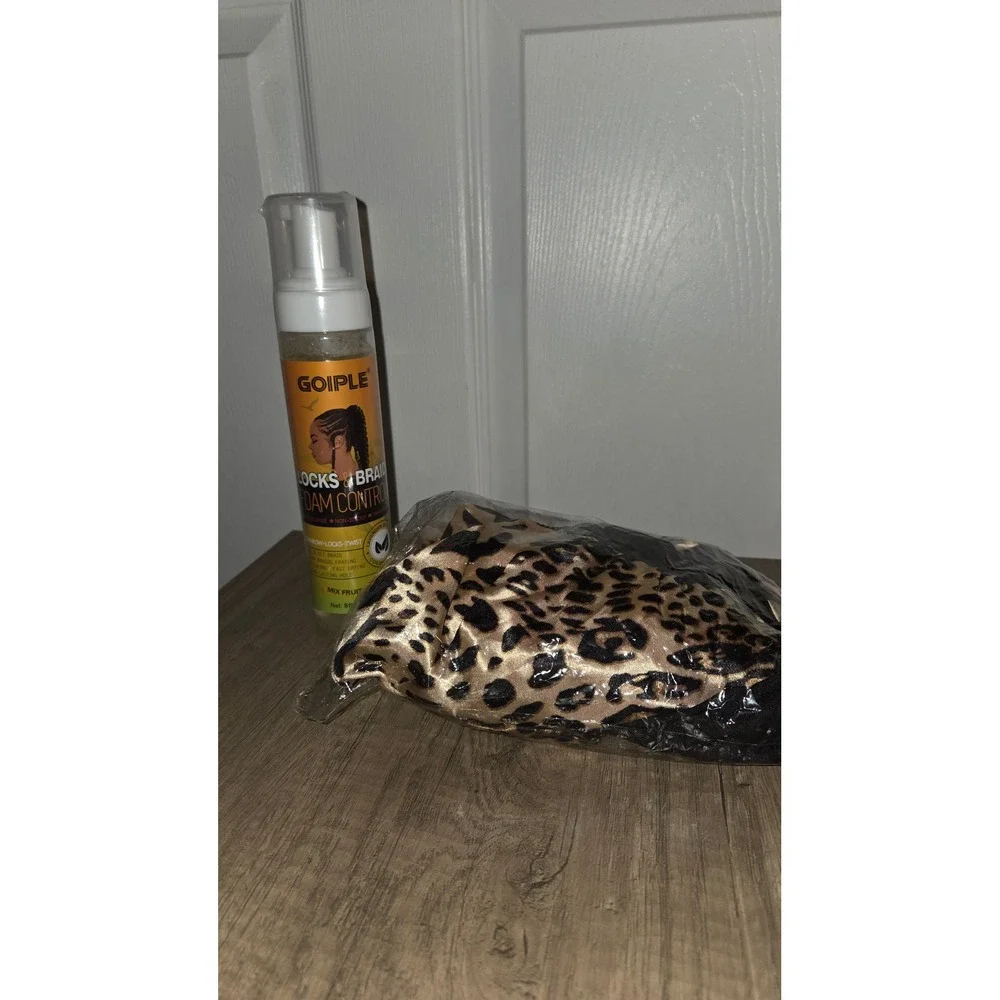 Goiple Locks and Braid Foam Control 8oz with Leopard Print Satin Hair Bonnet Set